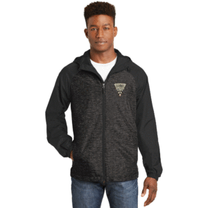Sport-Tek Heather Colorblock Raglan Hooded Wind Jacket